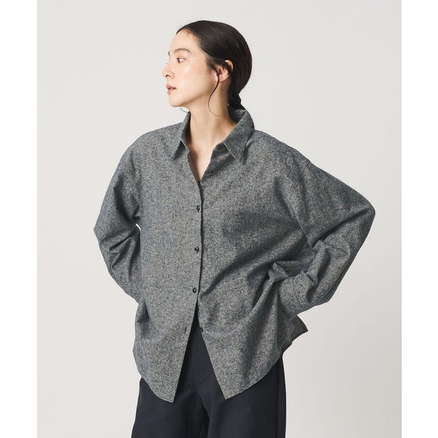 麻コットン フランネル レギュラーカラー シャツ （NAVY）