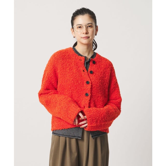 アルパカブレンド ブークレ ニットカーディガン （ORANGE）