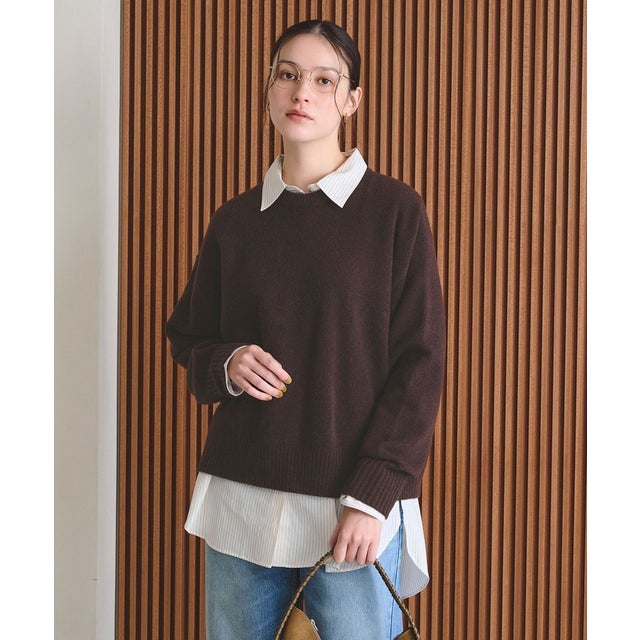 ウールカシミヤ アクア クルーネックニット （DK.BROWN）