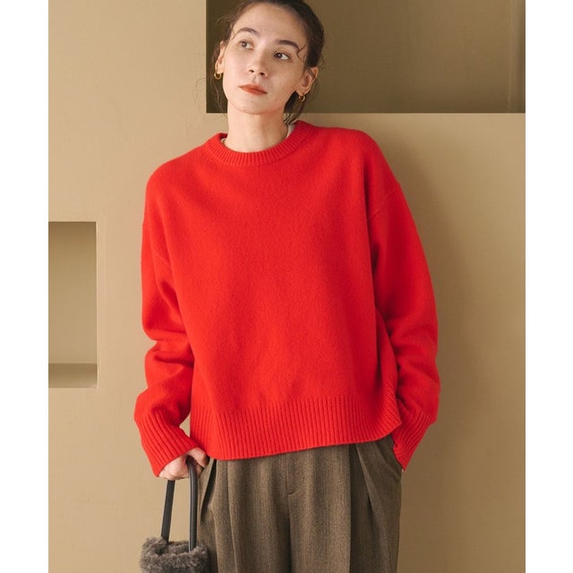 ウールカシミヤ アクア クルーネックニット （RED）