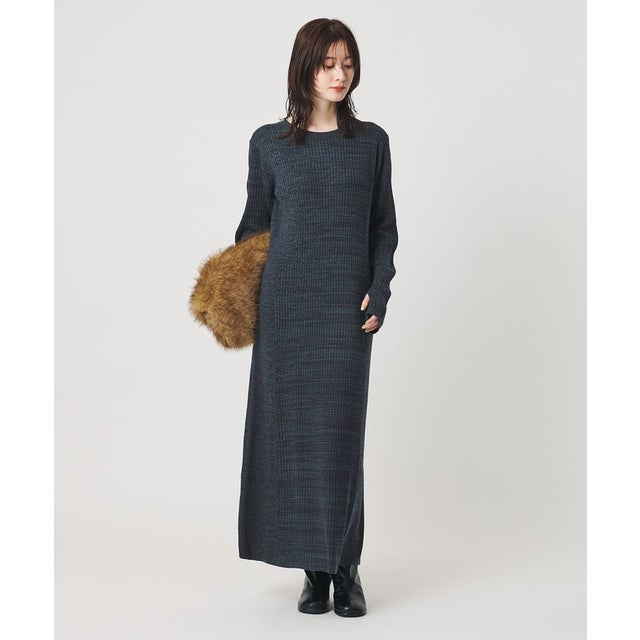 【WEB限定 Wardrobe DAILY MINIMAL】リブニット フレアワンピース （NAVY）
