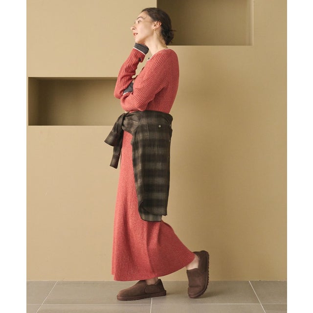 【WEB限定 Wardrobe DAILY MINIMAL】リブニット フレアワンピース （RED）