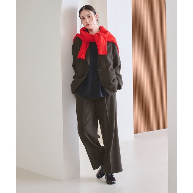 【WEB限定 Wardrobe DAILY MINIMAL】チェック バックゴム ワイドパンツ （DK.BROWN）