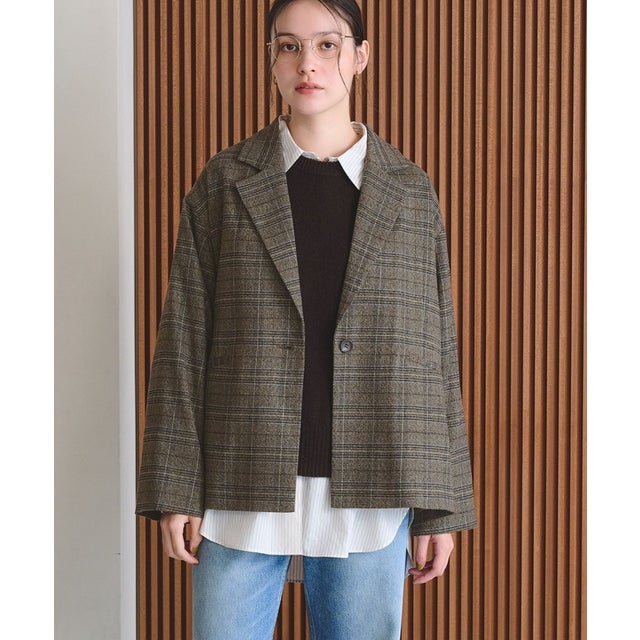 【WEB限定 Wardrobe DAILY MINIMAL】テーラード チェック ジャケット （DK.GRAY）