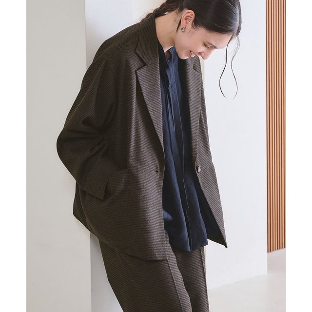 【WEB限定 Wardrobe DAILY MINIMAL】テーラード チェック ジャケット （DK.BROWN）