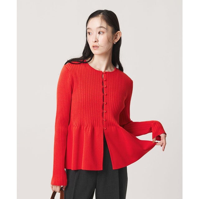 【WEB限定 Wardrobe DAILY MINIMAL】ペプラム2WAY リブニットプルオーバー ウォッシャブル （RED）