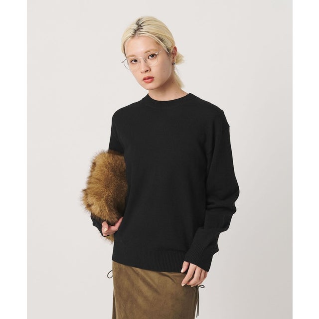 ウールカシミヤ天竺 クルーネック ニットプルオーバー ウォッシャブル （BLACK）