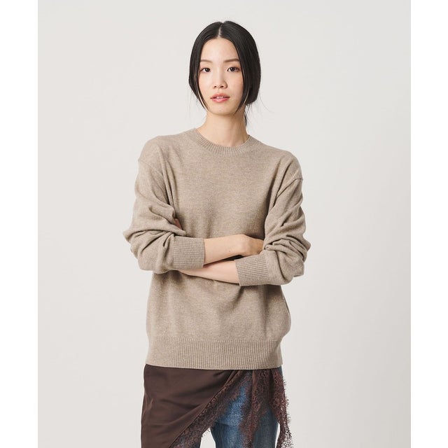 ウールカシミヤ天竺 クルーネック ニットプルオーバー ウォッシャブル （BEIGE）