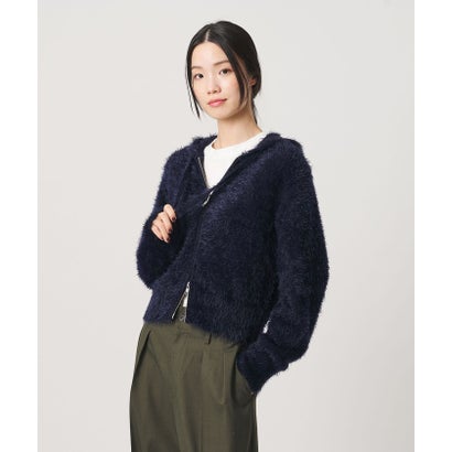 ナイロンブレンド フェザーニット ジップフーディ （NAVY）｜詳細画像