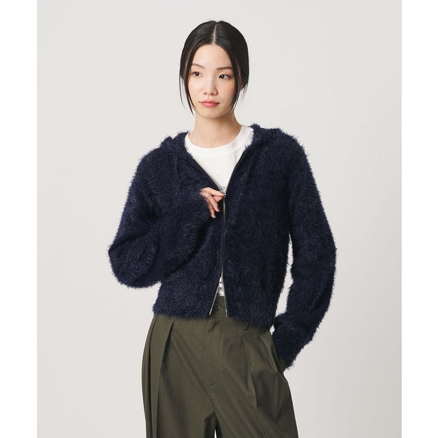 ナイロンブレンド フェザーニット ジップフーディ （NAVY）