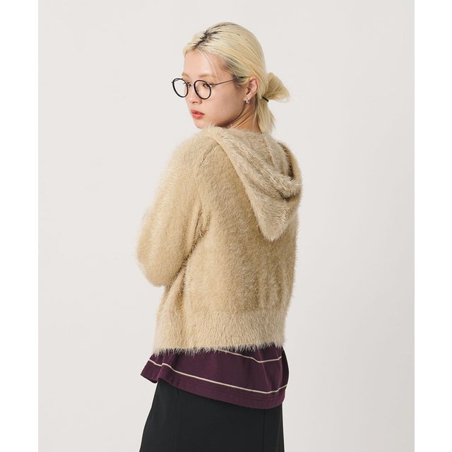 ナイロンブレンド フェザーニット ジップフーディ （BEIGE）