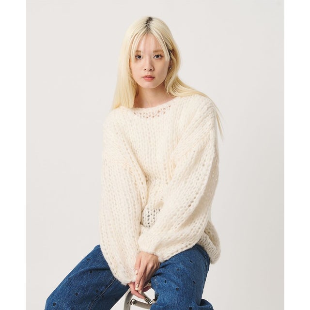 ウールナイロンモヘヤ ルーズ ニットプルオーバー （OFF WHITE）