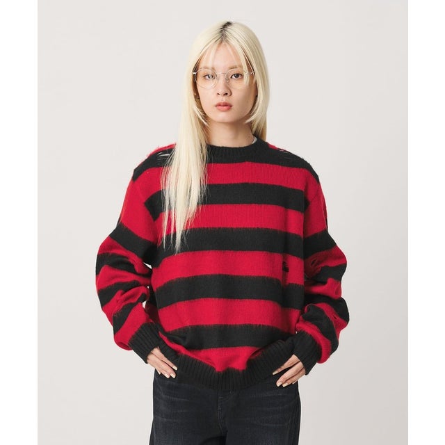 【別注】＜TOWNCRAFT＞ボーダー ロングスリーブ ニット （RED）