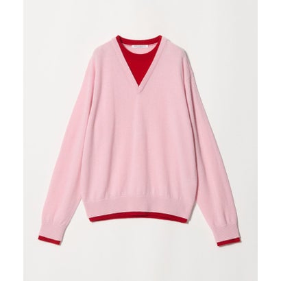 ウールカシミヤ ２トーン レイヤード ニットプルオーバー （PINK）｜詳細画像