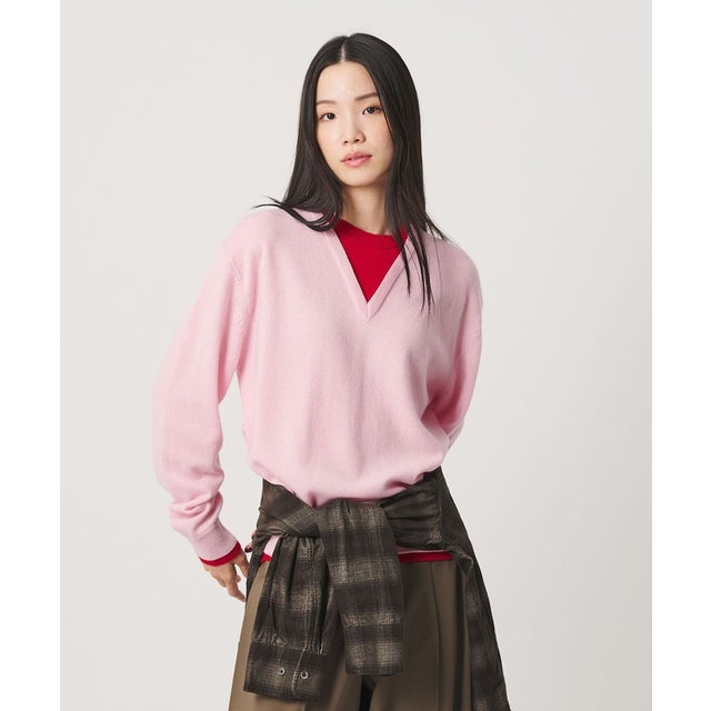 ウールカシミヤ ２トーン レイヤード ニットプルオーバー （PINK）