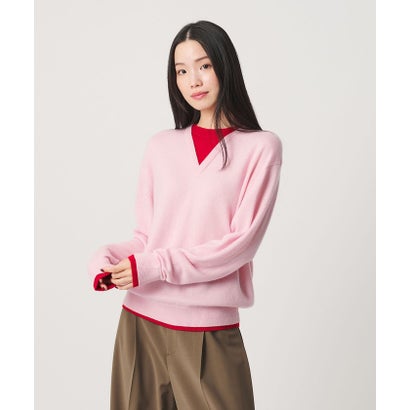 ウールカシミヤ ２トーン レイヤード ニットプルオーバー （OLIVE）｜詳細画像