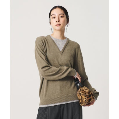 ウールカシミヤ ２トーン レイヤード ニットプルオーバー （OLIVE）｜詳細画像