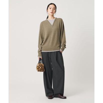 ウールカシミヤ ２トーン レイヤード ニットプルオーバー （OLIVE）｜詳細画像