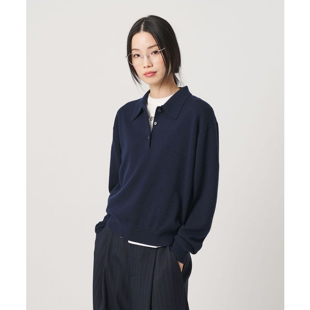 ウールカシミヤ ポロニット ウォッシャブル （NAVY）