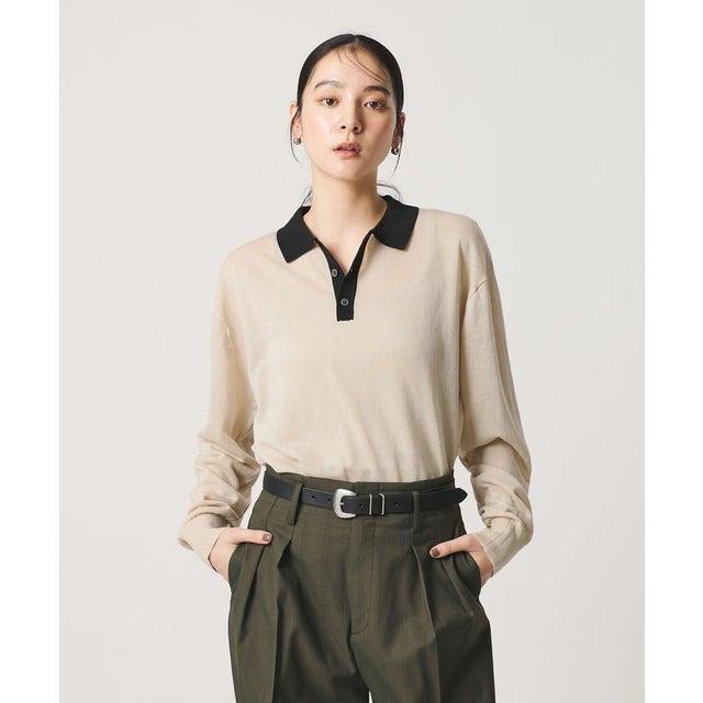 【WEB限定】シアー ポロカラー ニットプルオーバー （BEIGE）