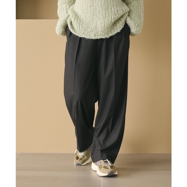 シャドーストライプ タック ワイドパンツ ウォッシャブル （BLACK）