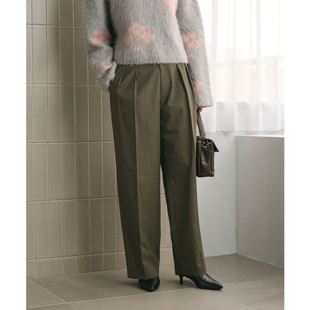 シャドーストライプ タック ワイドパンツ ウォッシャブル （OLIVE）