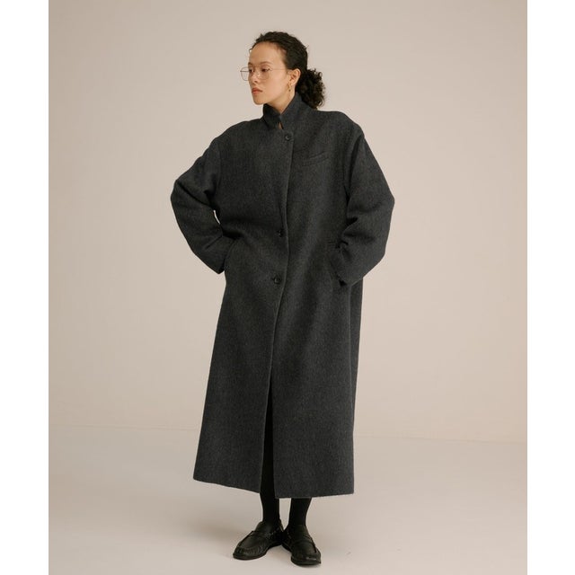 ウールアルパカブレンド シャギー ロングコート （NAVY）