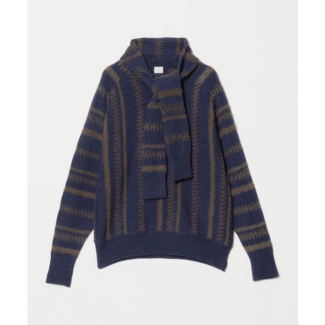 ＜NEPLA.＞ストライプ クルーネックニット＆マフラー （NAVY）