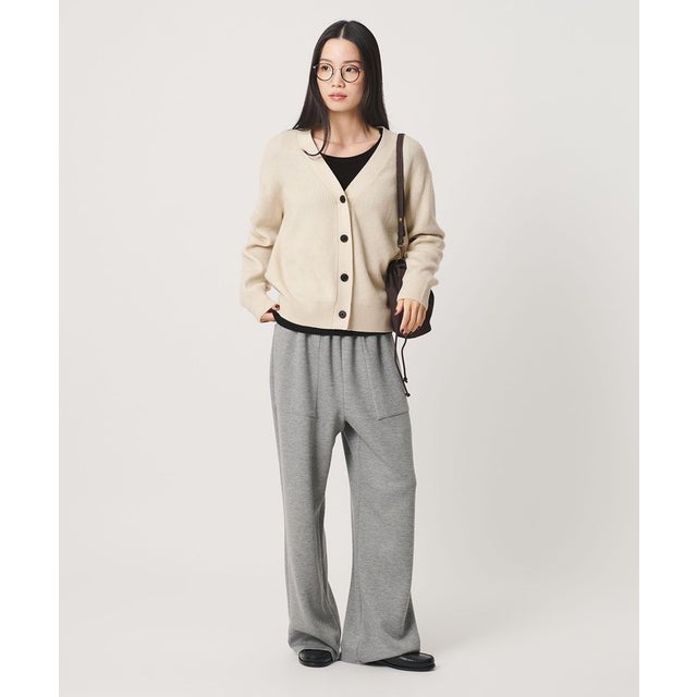 ウールブレンド 畦 Vネックカーディガン ウォッシャブル （OFF WHITE）