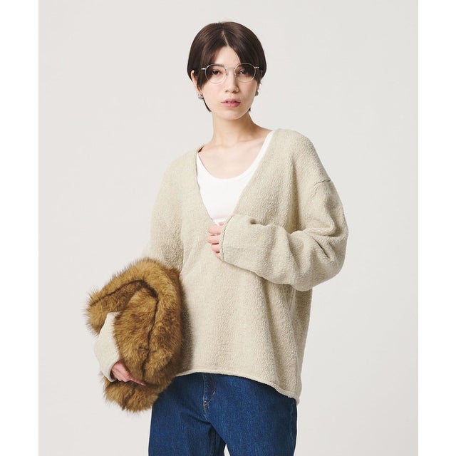テープヤーン ディープVネック ニット （NATURAL）