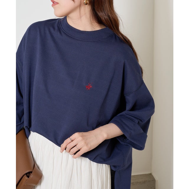 ロールアップワイドTシャツ ワンポイントロゴ 裏毛 6282-7602 MNY （ネイビー）