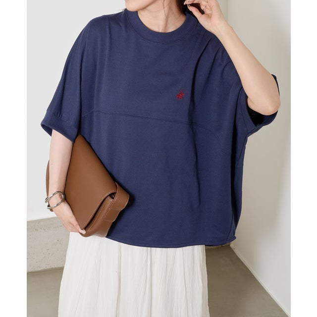 ボックスシルエットTシャツ ワンポイントロゴ 裏毛 6282-7601 MNY （ネイビー）