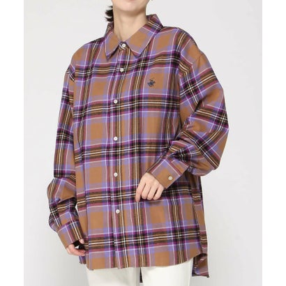 BHPC ネル チェックシャツ ルーズ シルエット レディース こなれ感 秋 コーデ 定番 上品 羽織 （キャメル）｜詳細画像