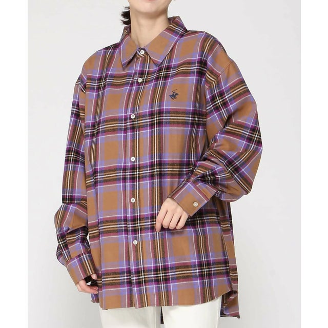 BHPC ネル チェックシャツ ルーズ シルエット レディース こなれ感 秋 コーデ 定番 上品 羽織 （キャメル）