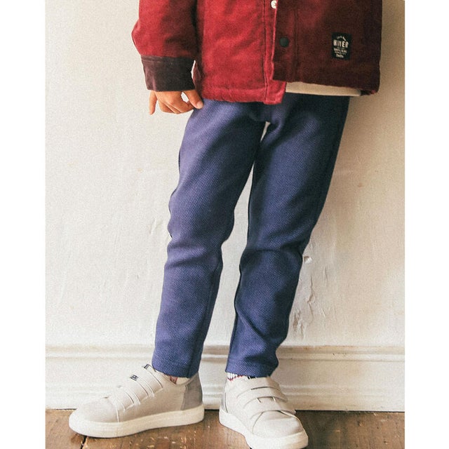 ダブルフェイス へリンボン ジャガード パンツ (90~150cm) （ネイビー系）