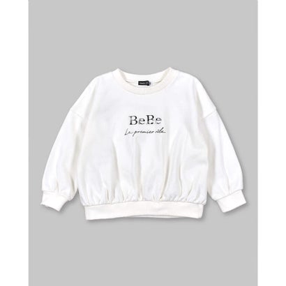 ベベ BeBe リブ ダブルフェイス ビジュー ロゴ プリント トレーナー (100~150cm （オフホワイト）｜詳細画像