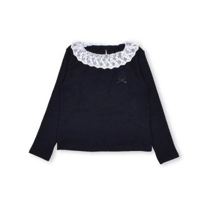 起毛 フライス レース 襟 Tシャツ (90~150cm) （ネイビー）｜詳細画像