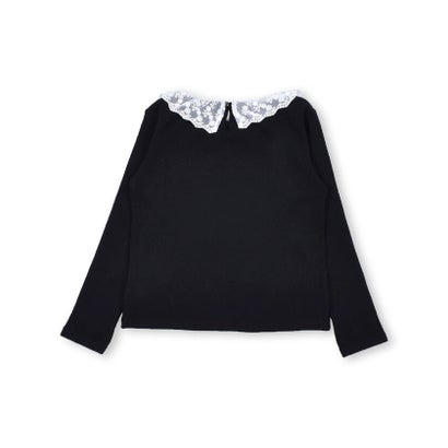 起毛 フライス レース 襟 Tシャツ (90~150cm) （ネイビー）｜詳細画像