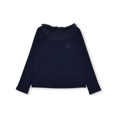 起毛 フライス レース 襟 Tシャツ (90~150cm) （ネイビー）｜詳細画像