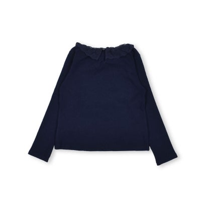 起毛 フライス レース 襟 Tシャツ (90~150cm) （ネイビー）｜詳細画像