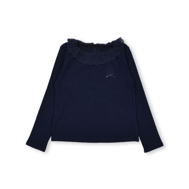 起毛 フライス レース 襟 Tシャツ (90~150cm) （ネイビー）