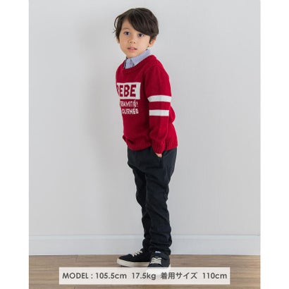 ロゴ ジャガード ウォッシャブル ニット プルオーバー (100~150cm) （レッド）｜詳細画像
