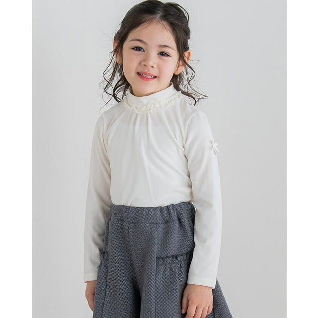 日本製 ミップ ストレッチ スウェード ハイネック Tシャツ (80~150cm （オフホワイト）