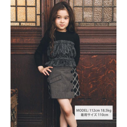 ベベ BeBe 【お揃い】ウール調チェック切り替えラップショートパンツ(100~160cm) （グレー）｜詳細画像