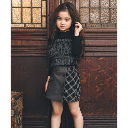 ベベ BeBe 【お揃い】ウール調チェック切り替えラップショートパンツ(100~160cm) （グレー）｜詳細画像