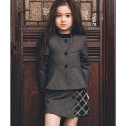 ベベ BeBe 【お揃い】ウール調チェック切り替えラップショートパンツ(100~160cm) （グレー）｜詳細画像