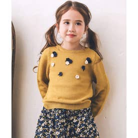 かぎ針編みフラワーモチーフニットプルオーバー(100~140cm) （イエロー）