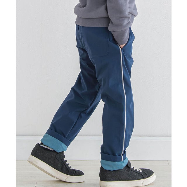 ストレッチナイロンサイドパイピングロングパンツ(90~160cm) （ネイビー）