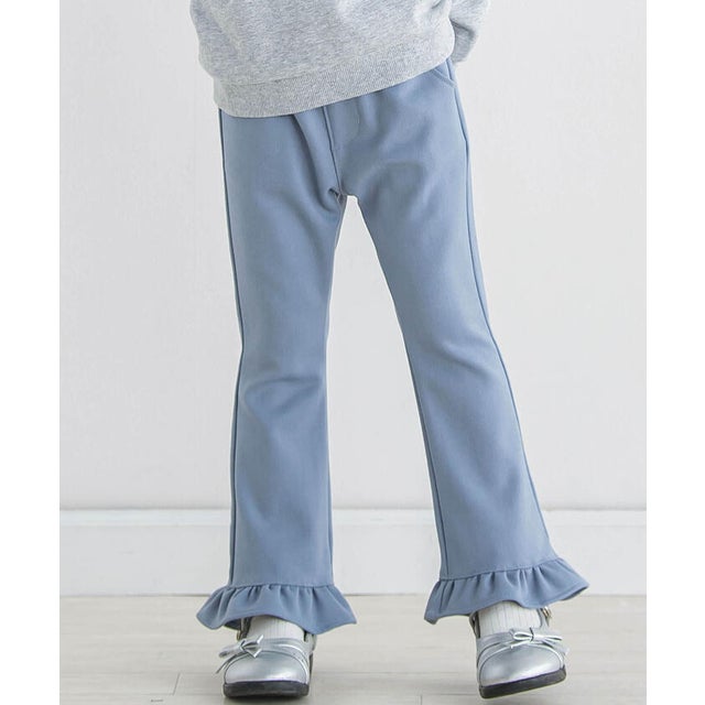 ストレッチ裾フリルスリムパンツ(90~150cm) （ブルー）