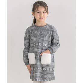 【お揃い】ノルディックジャガードファーポケットワンピース(80~150cm) （グレー系）